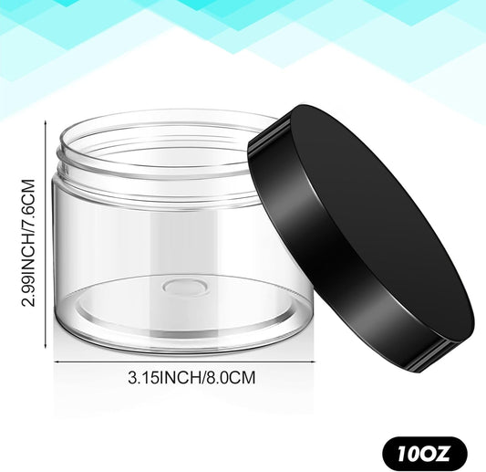SATINIOR 6 Pack 10 oz Plastic Jars Containers with Lids Wide-mouth Refillable Leakproof Reusable Round Empty Jars for Travel Cosmetic Dry Food Spice Candy Cookie Home Kitchen Organizing(Black)
