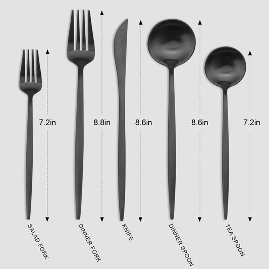 Matte Black Silverware Set, Vanys 30 Piece Stainless Steel Cutlery Flatware Set, Kitchen Utensil Sets for 6, Tableware With Knife Spoons And Forks Set, Satin Finished Polished