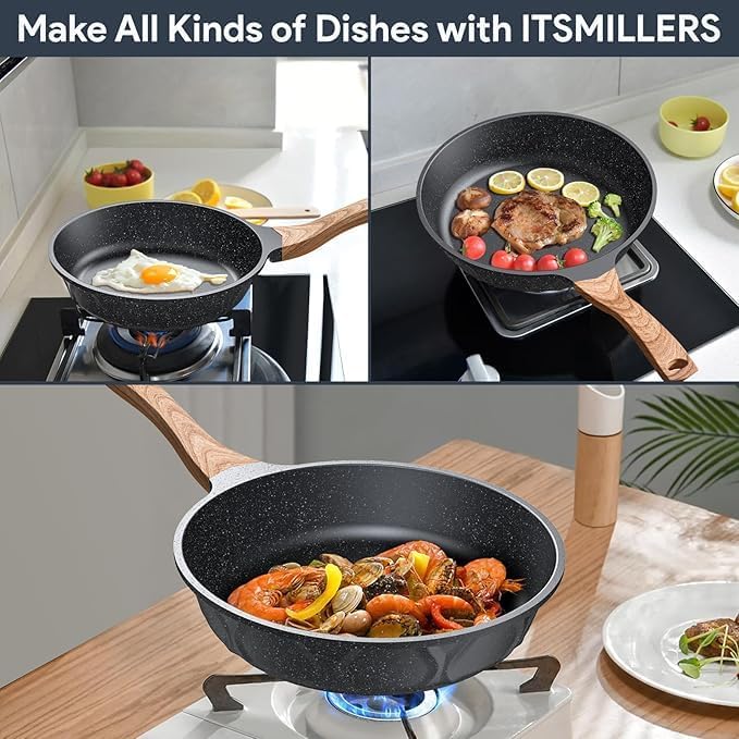 Non-stick Die-cast Deep Frying Pan Set Skillet Set Egg Omelette Pan (6)