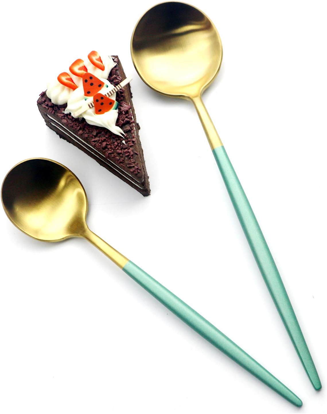 Gugrida Green Gold Flatware, Royal 20 Pieces Matte White Handle 18/10 Stainless Steel Tableware Sets for 4 Including Forks Spoons Knives, Camping Silverware Travel Utensils Set Cutlery (Green Gold)