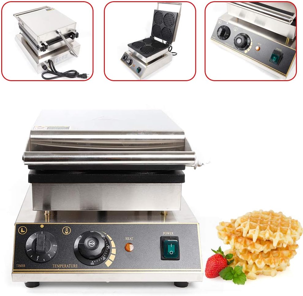 4pcs Round Dual heating pans Waffle Pancake Maker,Non-stick Pancake Baker Machin,110v Stainless Steel Waffle Pancake Maker for Home Kitchen with Adjustable Thermostats Timers 122-572°F