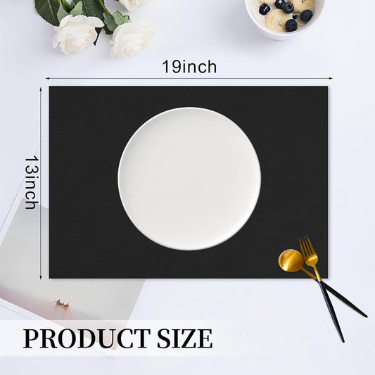 Placemats Set of 6 Linen Type Fabric Cloth Placemats, 19 x 13 Inch Double Layered Thick Wrinkle Free Heat Resistant Table Place, for Dining, Kitchen, Party (Black, 48 * 33cm)