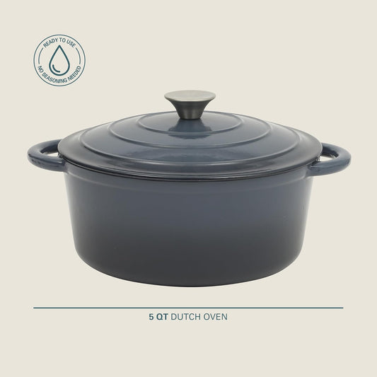 Gibson Home Addlestone 5 Qt Enameled Cast Iron Dutch Oven Pot with Lid – Round, Oven Safe to 500°F, Ideal for Bread Baking & Stews - Gradient Navy Blue