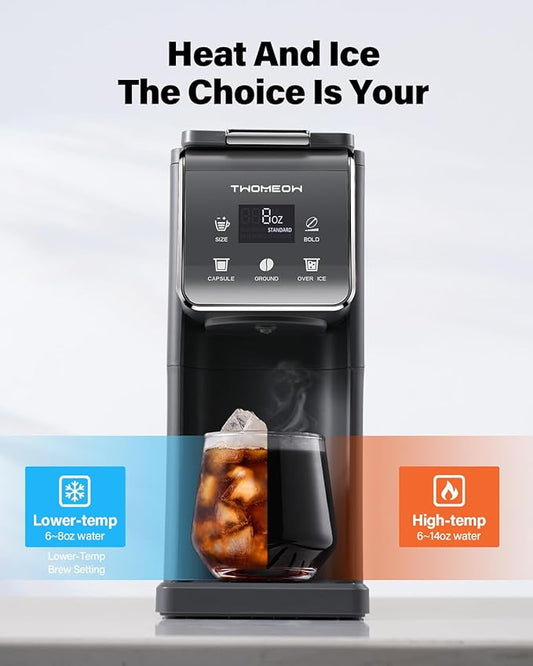 K Cup Coffee Maker With Bold Setting, Single Serve Hot & Iced Coffee Maker for K-Cup and Grounds, 52oz Removable Water Tank, 6 to14oz Brew Sizes, Pod Coffee Machine With Reusable Filter, Gray