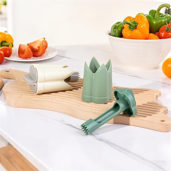 Pepper Corer, 2 in 1 Red Bell Pepper Seed Corer Remover Tool, Fruit & Vegetable Corers Quick Cave Tools for Jalapeno Cutter Deseeder, Blue Yellow