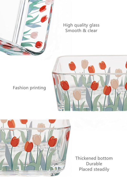 9 OZ Small Flower Candy Dish Floral Candy Bowl Cute Square Tulip Glass Bowl for Snack,Dessert,Fruit,Icecream,Yogurt,Dipping,Mini Clear Serving Bowl