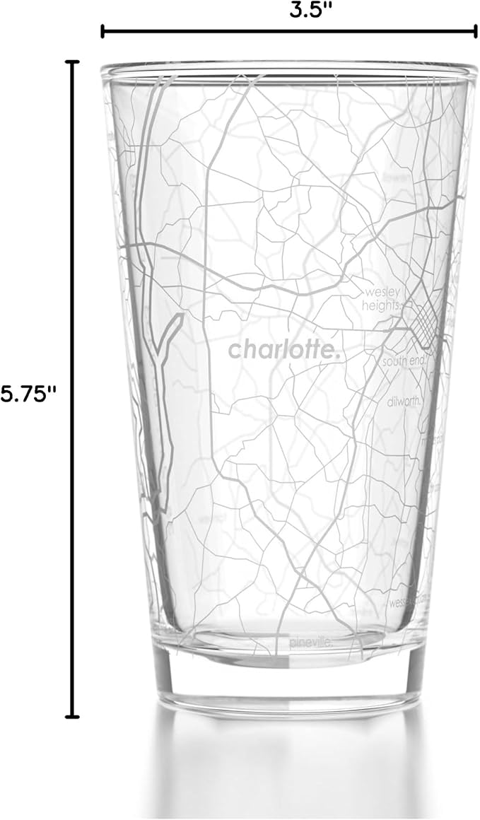 Well Told Engraved Charlotte North Carolina Map Pint Glass, Etched Beer Gift (16 oz, Clear) City Map Pint, Custom City Glassware, Gifts For Beer Lovers