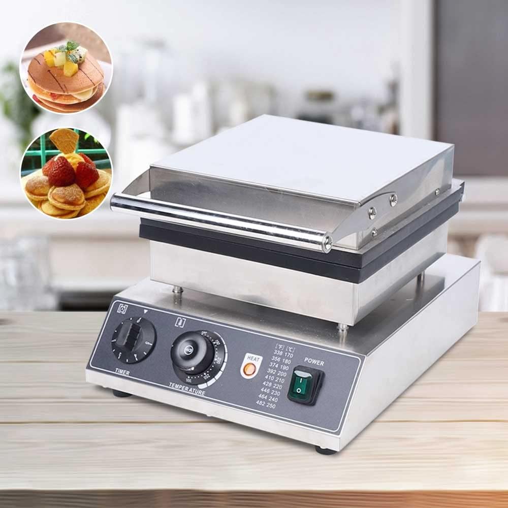 110V Mini Dutch Pancake Baker,Commercial Electric Nonstick Waffle Maker Machine,Non-stick Pancake Maker with Temperature Control (25pcs Sliver)