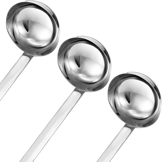 meekoo 3 Pieces Stainless Steel Ladle Soup Handle Ladle with Pouring Rim for Kitchen Cooking Soup Sauce(3 oz)