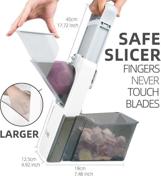 Upgrade Safe Mandoline Slicer for Kitchen, Adjustable Vegetable Food Chopper Potato Fries Cutter, Removable, with Draining basket, Kitchen Chopping Artifact, Gift