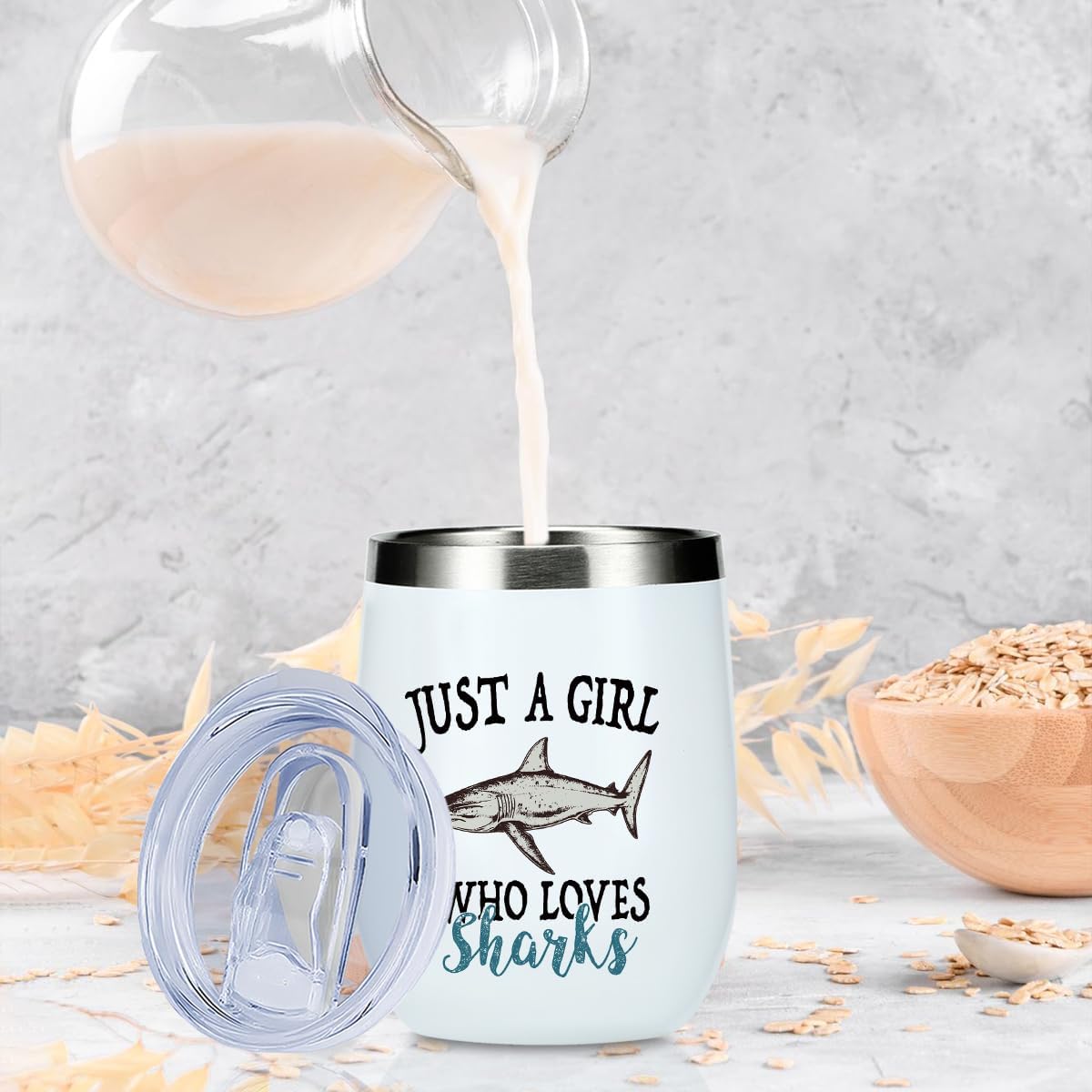 Cute Sharks 12 oz Tumbler, Wine Tumbler Insulated Wine Glass with Lid, Shark Gifts for Women Girls Shark Decor Stuff Merch for Teens Friend Daughter Sister Animal Lover Friendship Christmas Birthday