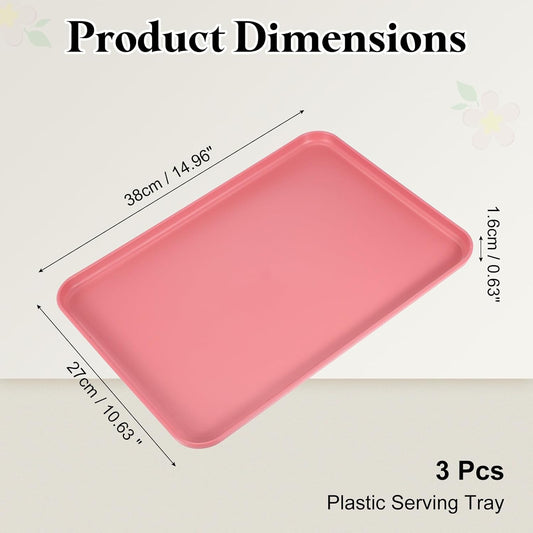 uxcell 3Pcs Plastic Serving Trays, 15 x 10.6 Inch Rectangle Food Trays Serving Cafeteria for Kitchen Restaurant Coffee Fruit Burger Lunch Dessert, Red