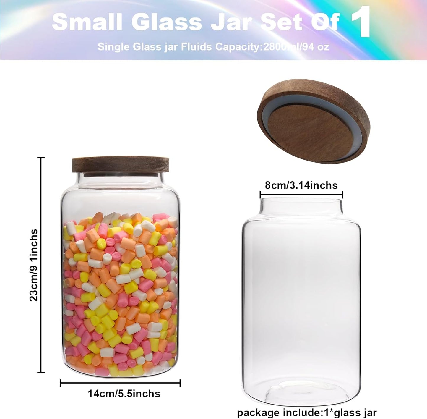 Glass Canister Glass 94oz 1Pack Food Storage Jars With Airtight Lids Borosilicate Glass Coffee Canister Container for Coffee Beans & Grounds Tea Sugar Spices Kitchen (94oz(2800ml)-A-1pack)