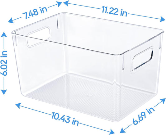 JollyPack 4 Pack Clear Plastic Storage Bins, Pantry Organizers and Storage with Handles, Clear Storage Containers for Fridge, Kitchen, Cabinet, Bathroom and Office