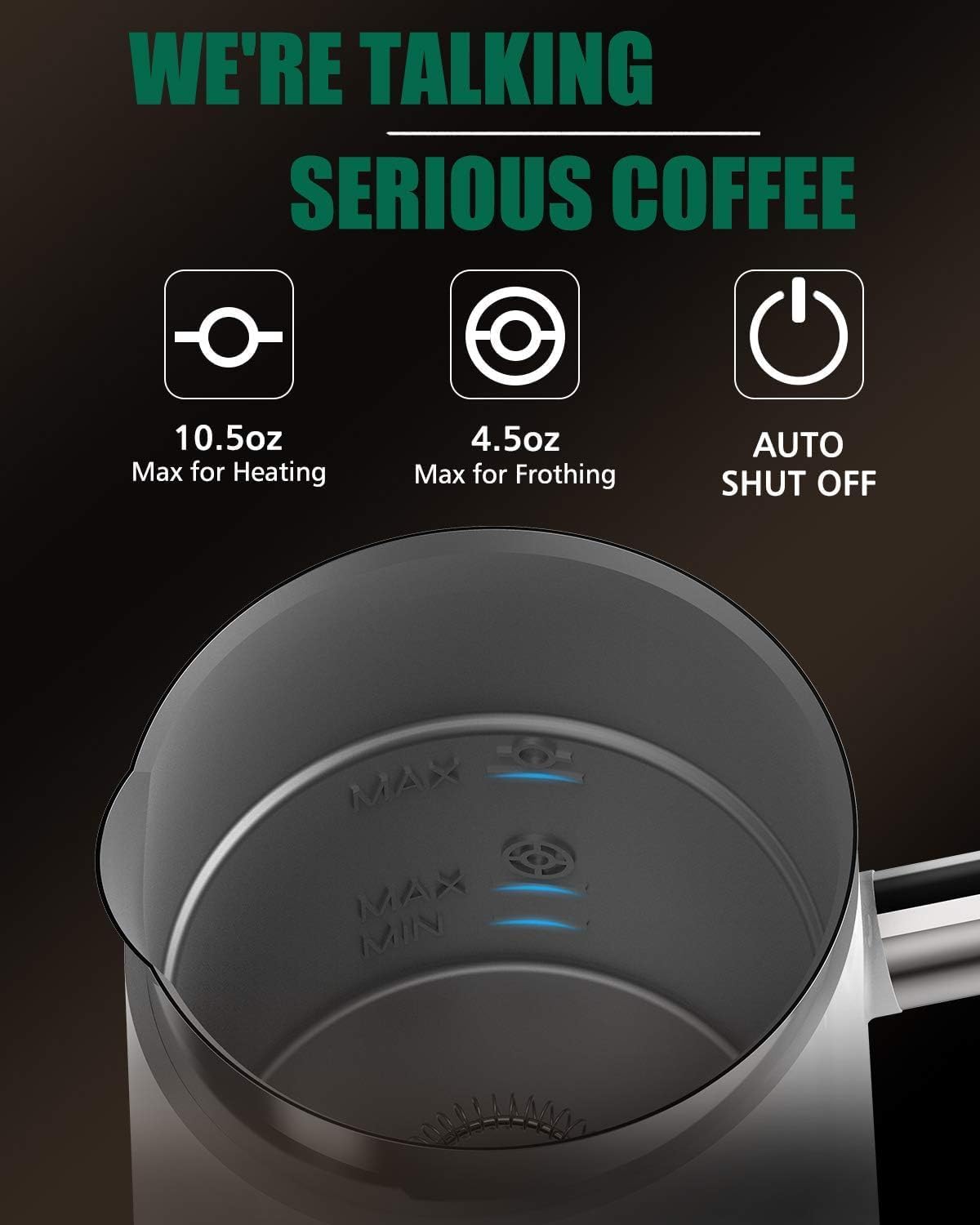 Huogary Milk Frother, Large Capacity Milk Frother and Steamer, 3 in 1 Electric Warm & Cold Milk Foam Maker, Non Stick Automatic Milk Warmer for Latte, Cappuccinos, Macchiato, White