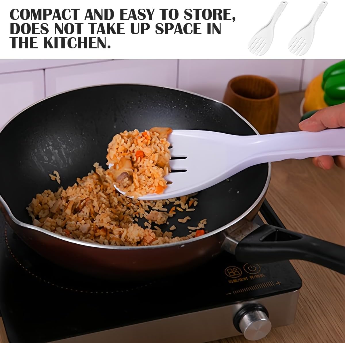 DOERDO 2Pcs Rice Paddle Plastic Non-Stick Rice Spoon Heat Resistant Scooper Spatula for Home Restaurant, White