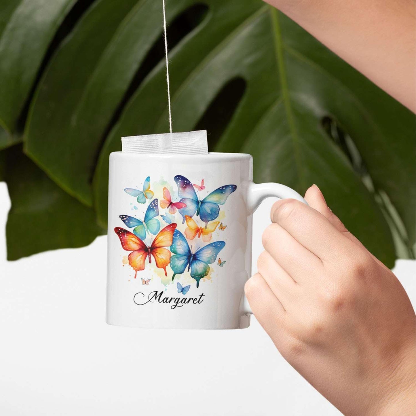 Unique Customized Flock Of Butterflies Travel Mug, Personalized Name On Animal And Colorful Details Travel Cups, Custom Novelty Butterfly Tea Mug For Friend On Graduation 11oz 15oz