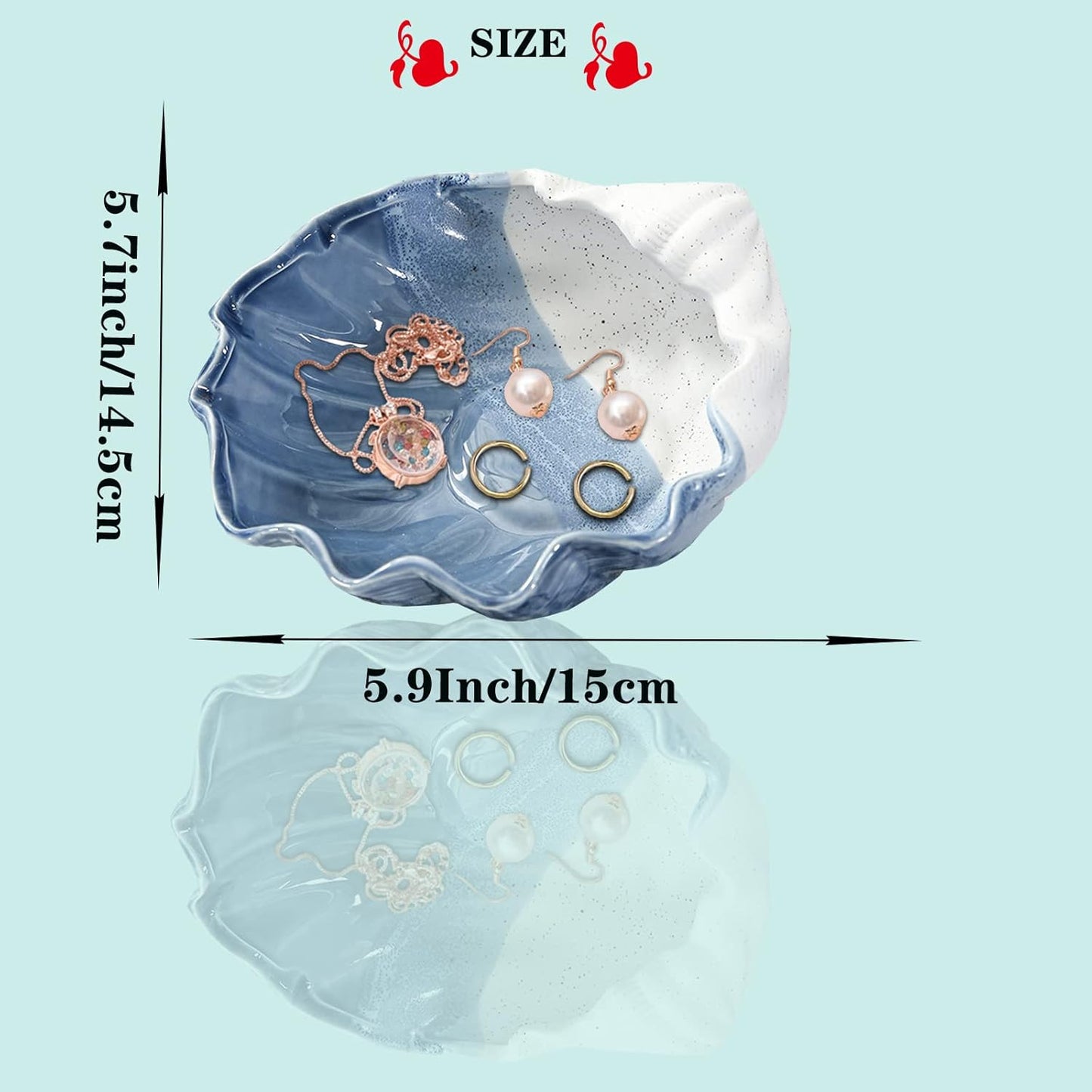 Shell Ring Holder for Jewelry, Ceramic Jewelry Tray, Candy Dishes Trinket Tray, Jewelry Tray Jewelry Plate Small Key Bowl for Entryway Table Birthday Home Party Decor (J STYLE)