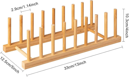 HBlife 2pcs Bamboo Dish Plate Bowl Cup Book Pot Lid Cutting Board Drying Rack Stand Drainer Storage Holder Organizer Kitchen Cabinet(Keep Dry)