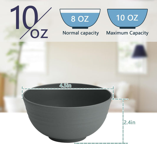 Homienly Wheat Straw Small Bowls, Dessert Bowls for Kitchen, Camping, Party, Unbreakable Mini Bowl Set of 8, 10 OZ Microwave and Dishwasher Safe Appetizer Bowl,Yogurt Bowls Set (Dark Grey)