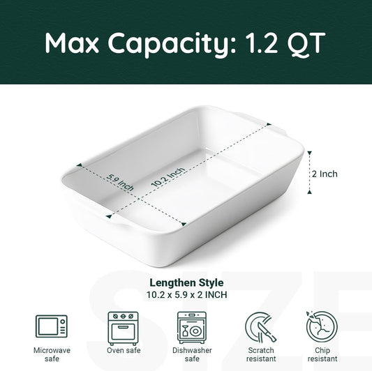 1.2 QT White Casserole Dish,Small Ceramic Baking Dish, Lasagna Pan for Oven, Bakeware for Baking, Kitchen Decor, Microwave Oven Safe, Dinner Party (5.9" x 10.2")