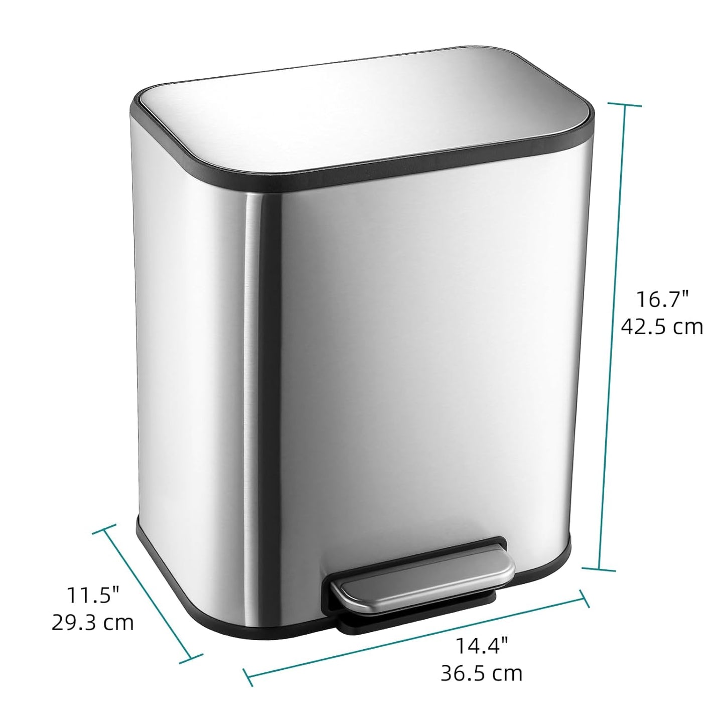 Trash Can with Lid, 5.3 Gallon Stainless Steel Garbage Bin for Kitchen, Rectangular Trash Can with Step-On Pedal and Inner Bucket for Home Office Bathroom Living Room (20 L, Silver)