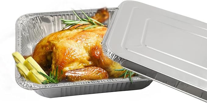 10 Pack Aluminum Pans With Lids,12.5x10.2 Extra Heavy Duty Durable Disposable Aluminum Foil Pans,Half Size Deep Steam Table Pans -Baking Pans for Cooking,Food Prepping,Party Holidays BBQ