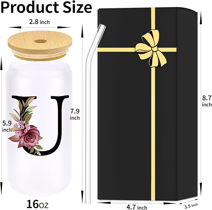 Monogrammed Glass Drinking Cup With Lid Straw Gift Auntie Titi Son Girlfriend Brother Work Police Wife Bachelorette College Students Cowgirl Soul Best Sister Ever Work Young Adult Tomboy Lesbian,U