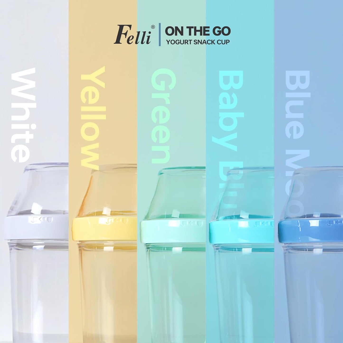 Felli On the Go Yogurt Parfait Snack Cup with Lid 100% Leak Proof, Reusable Travel Container with Spoon + Fruit & Granola Holder for To Go Cereal, Overnight Oats, Chia Pudding Jar (2, Blue Moon)