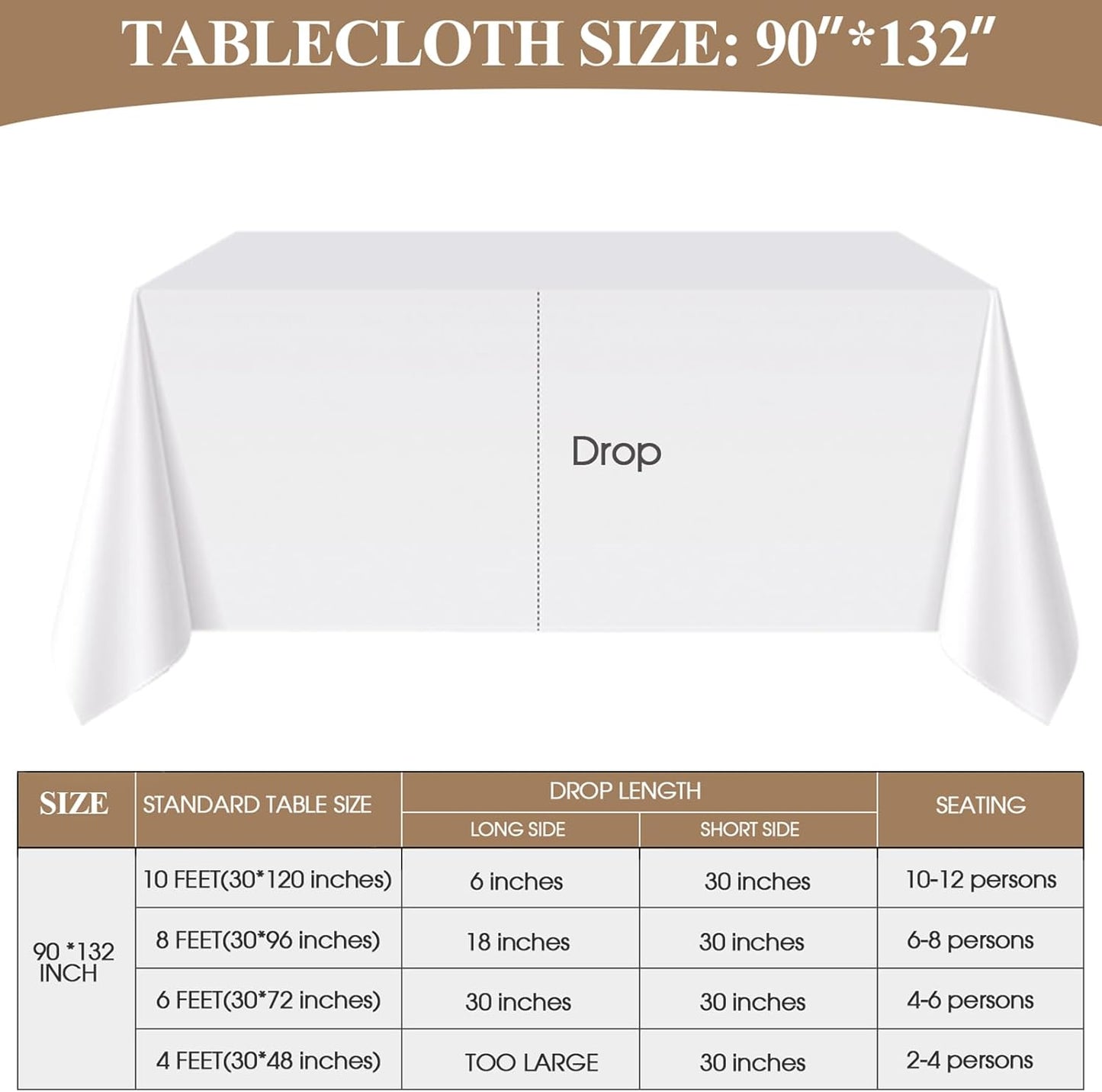 Rectangle Tablecloths 90x132 Inch 6 Pack White Tablecloth Washable Decorative Linen Polyester Table Cloths for Dining Table Banquets Buffet Parties and Wedding