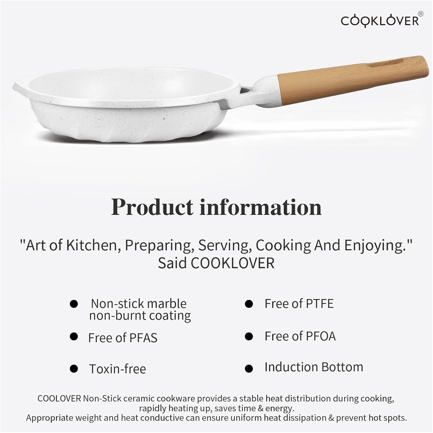 COOKLOVER Nonstick Frying Pan 100% PFOA Free Cookware Induction Skillet Stir Fry Pan (White, 7.9 inch)