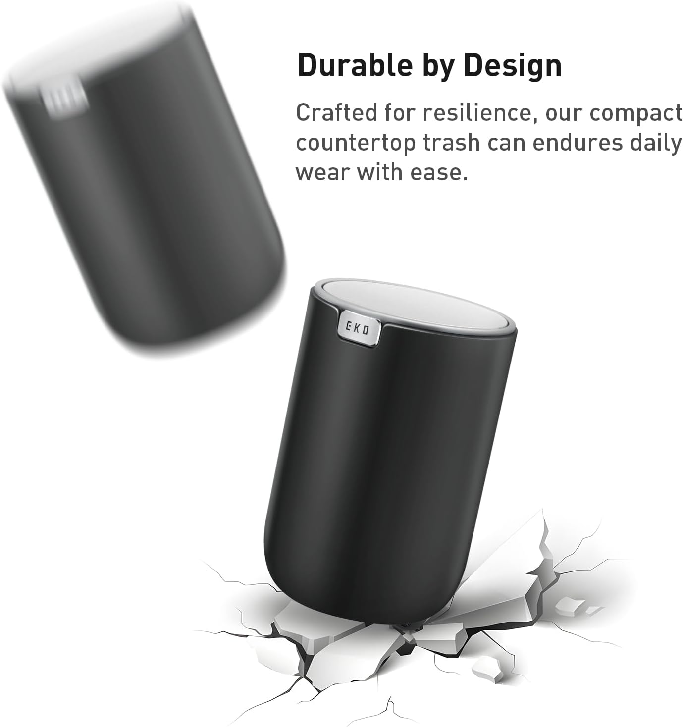 EKO Mini Desk Trash Can with Swing-Top Lid 0.4 Gallon Small Table Round Wastebasket for Office, Home, Car (Black)