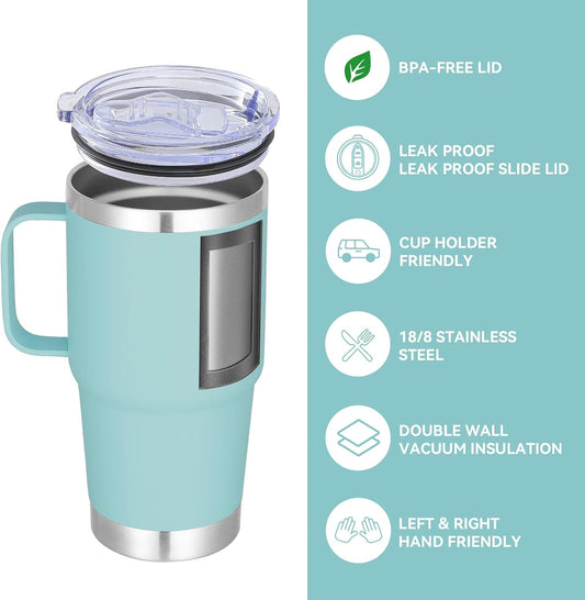 VEGOND 20 oz Tumbler with Handle Lid and Straw, Stainless Steel Insulated Travel Coffee Mug Spill Proof Double Wall Metal Tumbler Cup Keeps Drink Hot and Cold, Mint Green 1 Pack