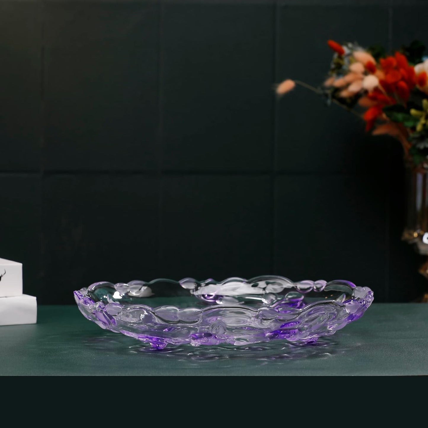 MAGCOLOR Purple Rose -shaped Large Decorative Bowl-13 inch Diameter, Modern Handicraft Pink Bowls for Home Decor, Decorative Fruit Bowl for Kitchen Counter, Stylish Key Bowl for Entry Table, (Purple)