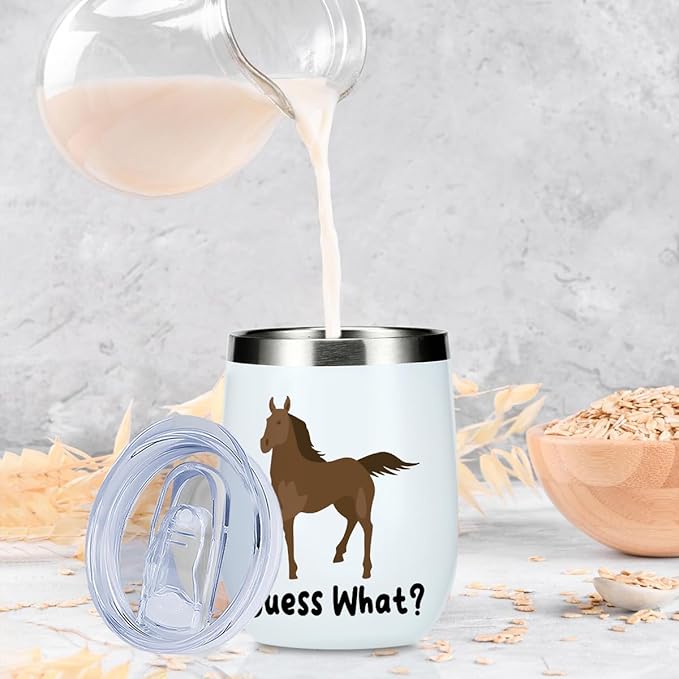 VICBOU Cute Funny 12 oz Tumbler, Wine Tumbler Insulated Wine Glass with Lid, Horse Gifts for Girls Boys Women Men Animal Lovers Horse Supplies Accessories Friendship Appreciation Christmas Birthday