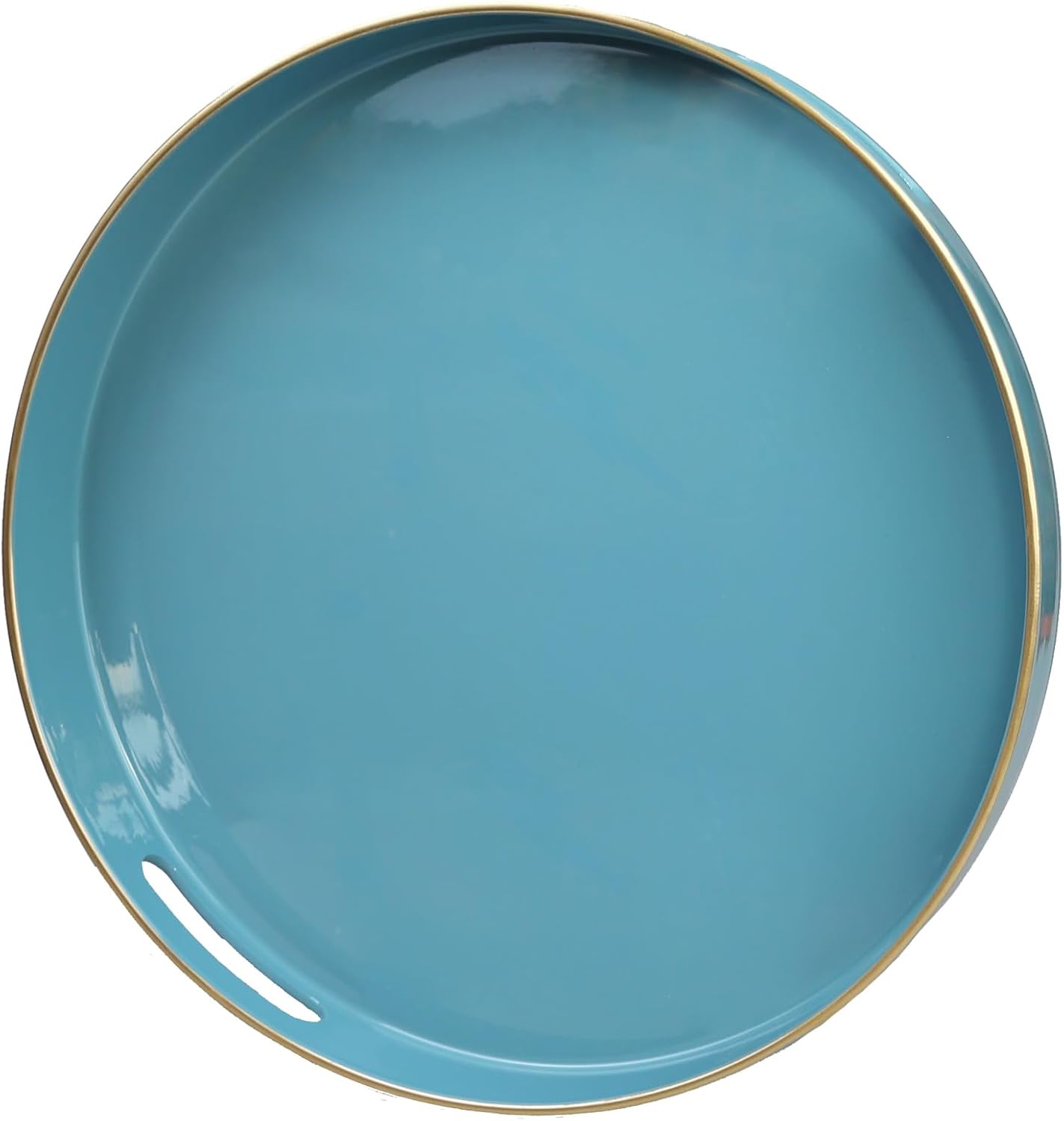 Teal Blue Round Decorative Tray with Handles, 13" Elegant Coffee Table Serving Tray for Ottoman Living Room, Bathroom, Outdoors, Breakfast