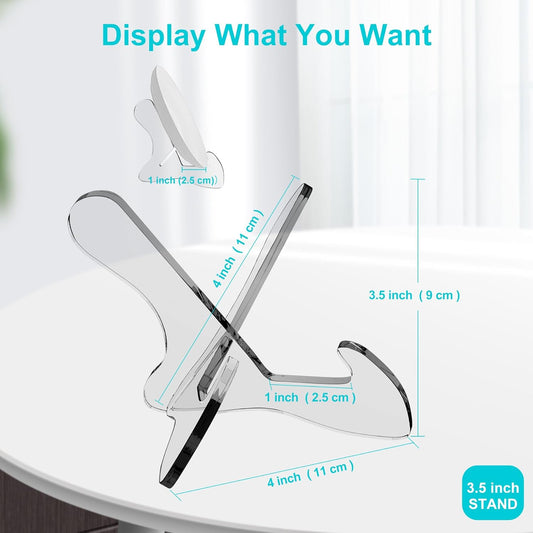 Boloyo "X Shape Acrylic Plate Display Stand, 3.5 Inch 2PC Clear Acrylic Bowl Plate Platter Dish China Porcelain Display Holder Easel Base for Home Kitchen School Art Display