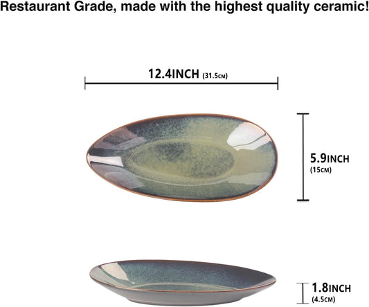 Serving Platter Olives Plate Set of 4, Large Serving Tray for Entertaining, Porcelain Trays and Platters, Salad Appetizer Tray,Dishwasher & Microwave Safe, 12.4 Inch