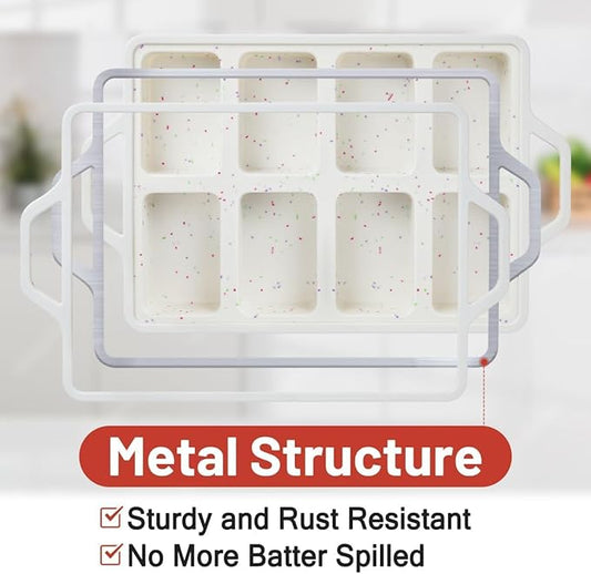 Mini Loaf Pan, Metal Reinforced Silicone Mini Bread Loaf Pan Nonstick Cornbread Pan 8 Cavities Small Loaf Pans for Baking Bread, Loaf, Meatloaf, Brownie, Butter