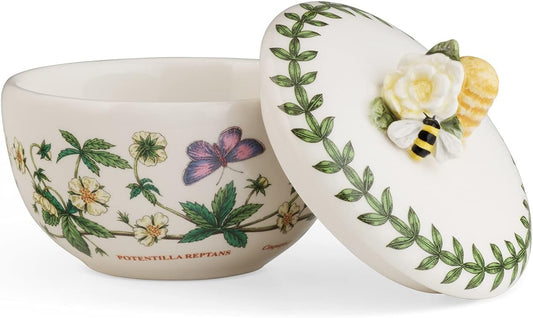 Portmeirion Elegant Botanic Garden Bumble Bee Trinket Box, 2.5" - Floral Motif Organizer for Rings, Bracelets, Small Jewelry - Durable Dolomite with Chip-Resistant Glaze - Decorative Holder