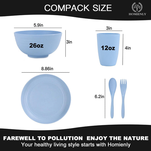 Wheat Straw Dinnerware Sets, 20 PCS Dishes Dinnerware Set Microwave and Dishwasher Safe, Lightweight Unbreakable Dishes, Reusable Dinner Plates Kids Plates and Bowls Sets for Kitchen, Camping