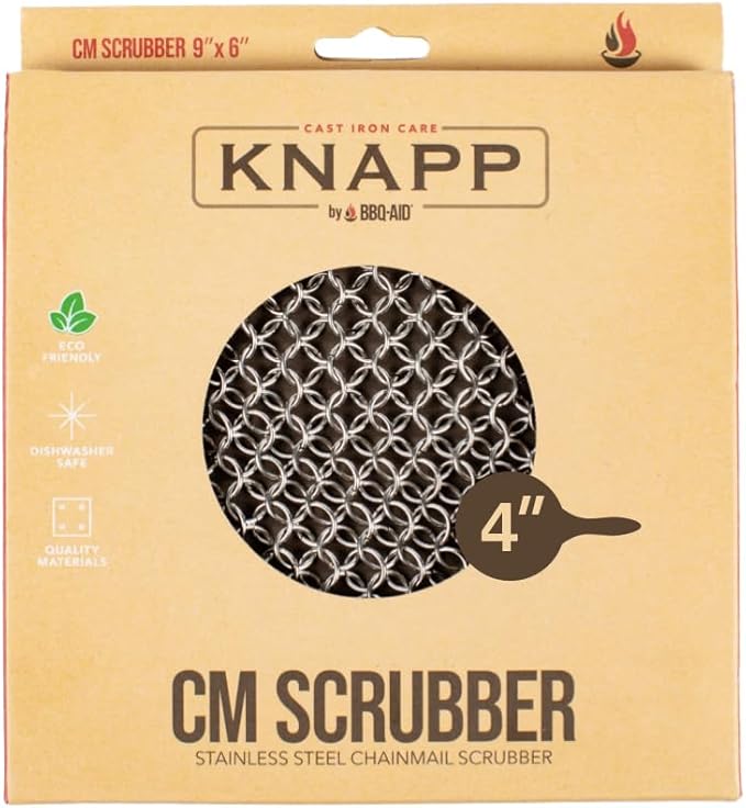 Knapp Made Original CM Scrubber 4" Chainmail Scrubber - Cleaner For Cast Iron, Stainless Steel, Hard Anodized Cookware and Other Pots & Pans
