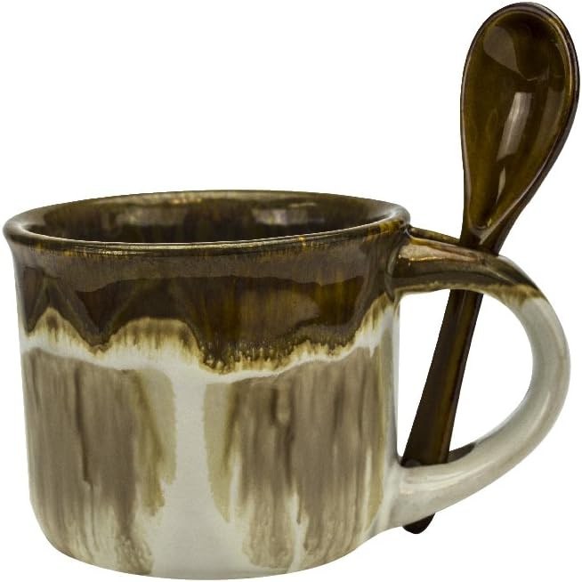 Glazed Ceramic Espresso Mugs Set of 4, Novelty 5 oz Coffee Cups with Spoons, Microwave and Dishwasher Safe