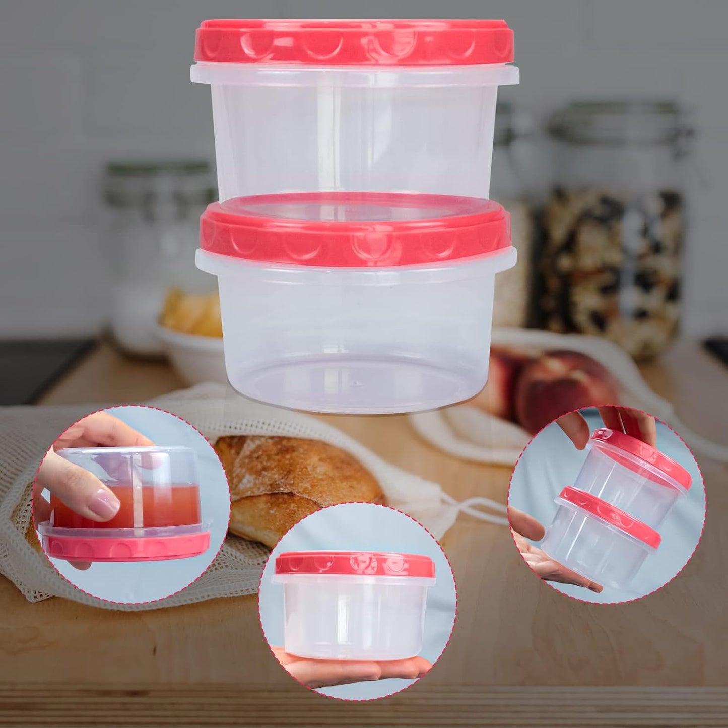 8 Ounce reuseable small plastic freezer storage container jars with screw lid for food snacks lunch(8Pcs, Red)