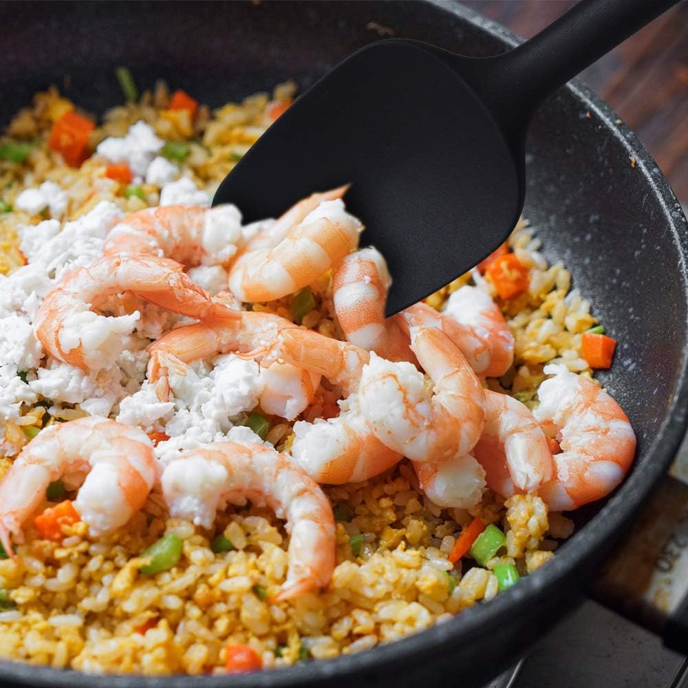 Newk Silicone Cooking Spatula Set, 6-Piece Set with One Piece Design, Nonstick Rubber Spatula Kitchen with Stainless Steel Core for Cooking, Baking, and Mixing - Black