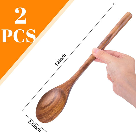 HAKSEN 2PCS Wooden Cooking Spoons, Wooden Kitchen Utensil Large Wood Spoon for Cooking Serving Mixing