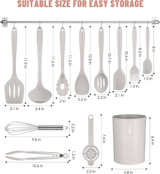 Kitchen Utensils Set-12 Pieces Silicone Cooking Utensils Set (Dishwasher Safe) 392°F Heat Resistant Spatula Set, Nonstick Cookware