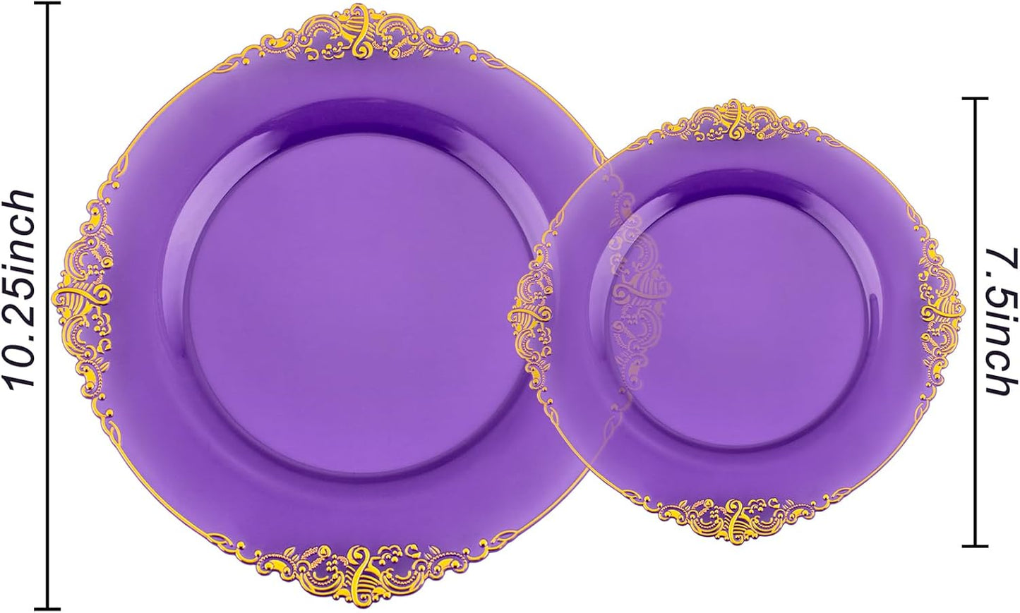102PCS Purple and Gold Plastic Plates - High End Purple Disposable Plate - Vintage Party Dinner & Dessert Plates for 51 Guests Wedding & Halloween Party