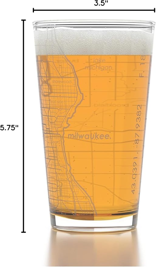 Well Told Engraved Milwaukee Wisconsin Map Pint Glass, Etched Beer Gift (16 oz, Clear) City Map Pint, Custom City Glassware, Gifts For Beer Lovers