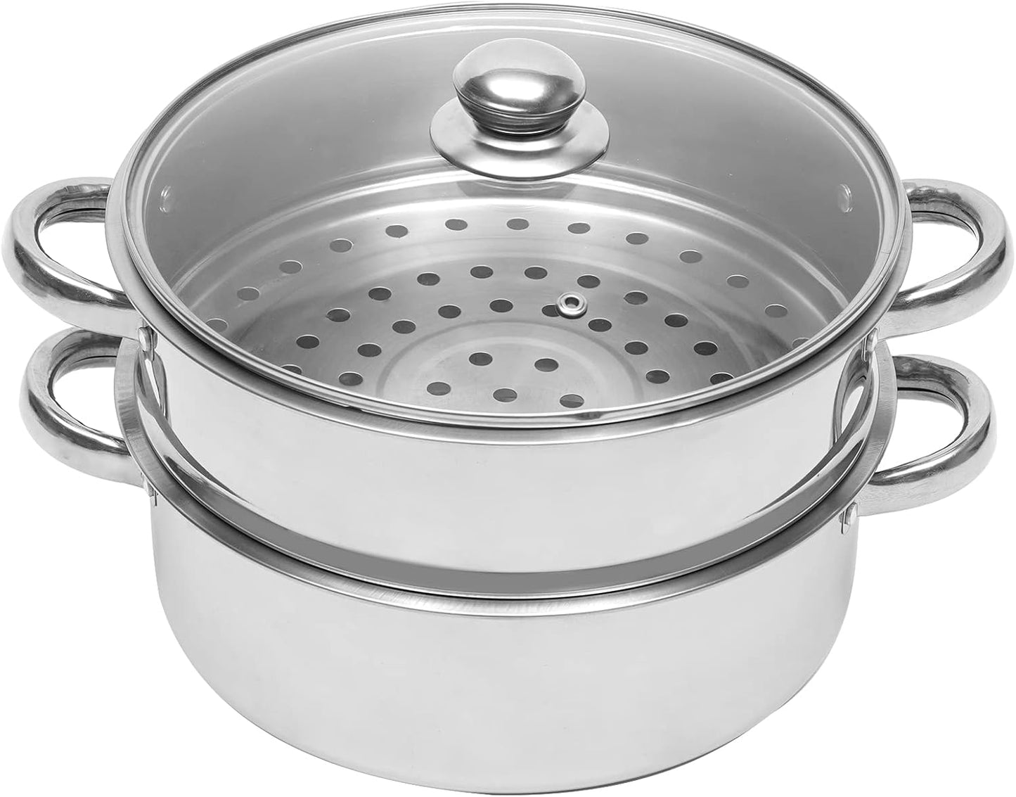 5 Tier Stainless Steel Cooking Steamer - 26/28/30cm Steamer Pot with Glass Lid for Home Kitchen Restaurant